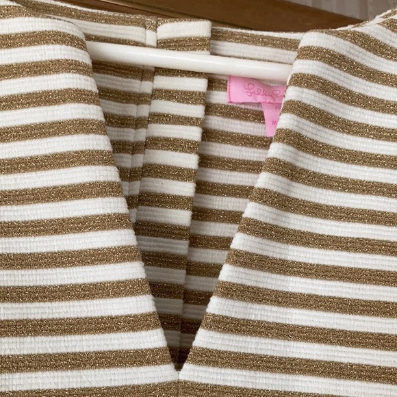 Lilly Pulitzer M dress gold and beige stripe beautiful well made price 50.00 - Picture 2 of 4